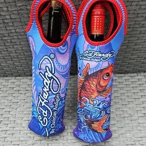 NWOT 2 Piece Set Ed Hardy Christian Audigier Vibrant Koi Fish Wine Holder Set